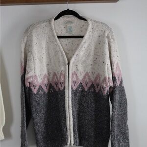 Women's Pink and Gray Cardigan Sweater